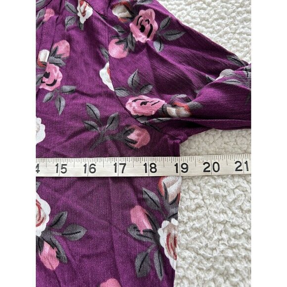 Fun2Fun Plum Floral Maley Pleated V-Neck 3/4 Sleeve Blouse Size XS - Picture 8 of 9
